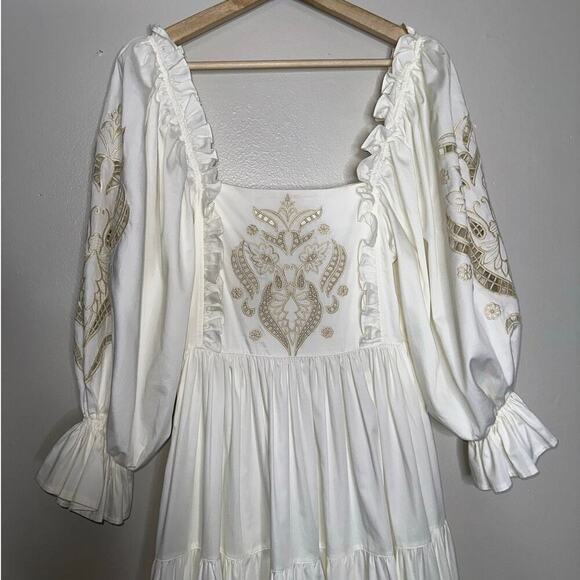 Lug Von Siga Daphne Embroidered Puff Sleeve Maxi Dress Off-White Size 34 FR/US 2 - Picture 6 of 12